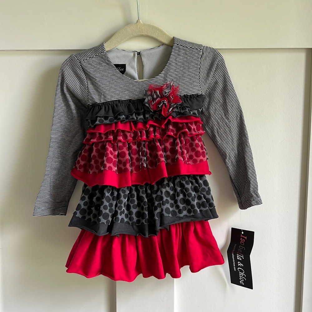 Isobella and Chloe Red, Black and Gray Ruffled Top with Matching Leggings